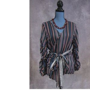 Lilian Wrap Blouse Black Blue Orange Size 1X